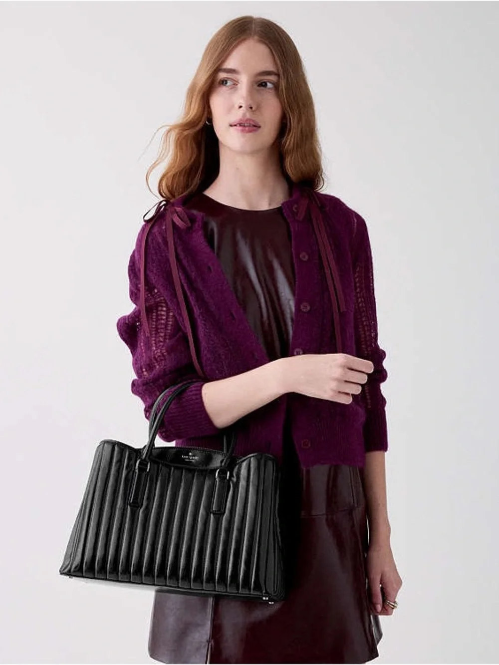Kate Spade Thompson Street Shiny Quilted Satchel Bag Black